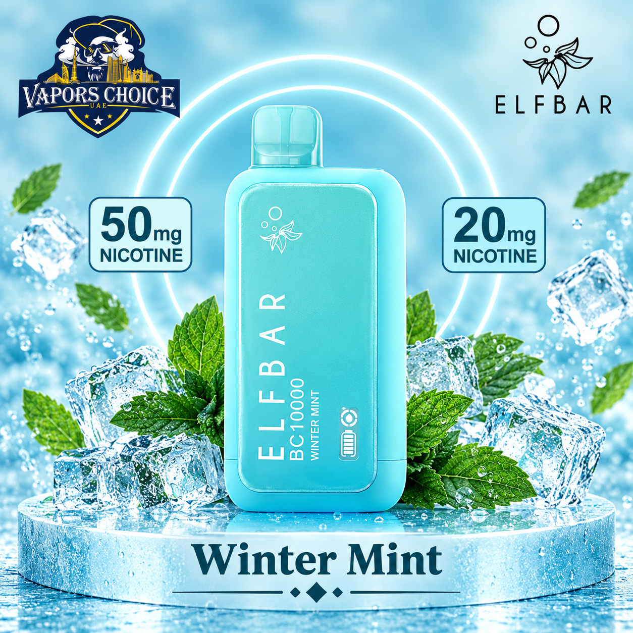 ELF BAR BC10000 Puffs Disposable Vape (20mg & 50mg) & Winter Mint & UAE & 