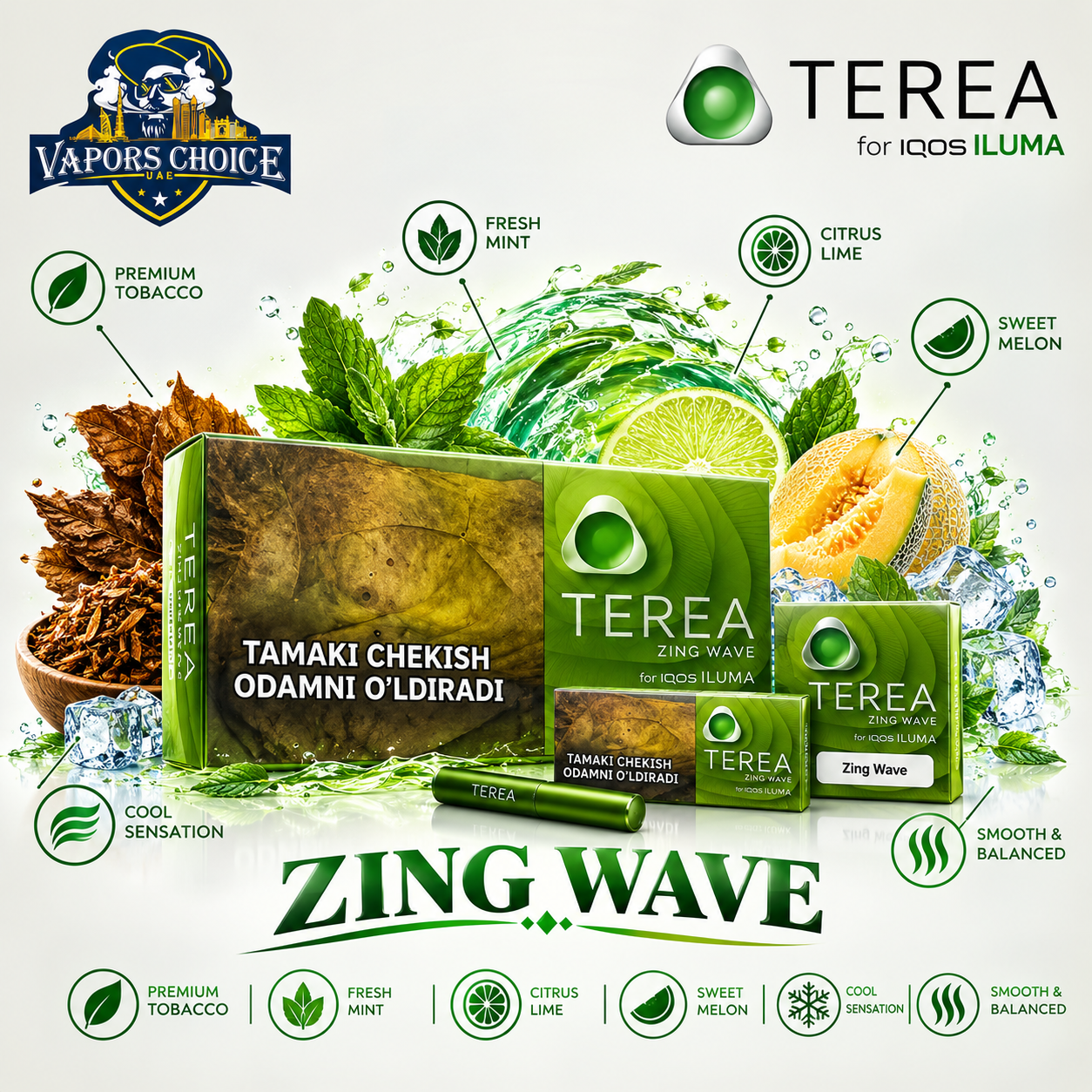 IQOS TEREA Sticks Uzbekistan (10 Packs) & Zing Wave & UAE & Umm Al Quwain