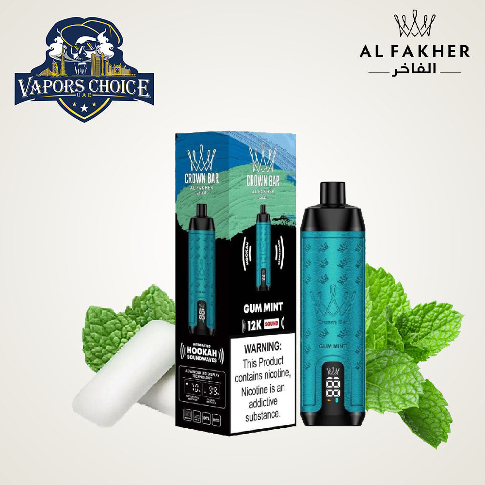 Al Fakher Crown Bar Sound (5mg) 12000 Puffs DLT Shisha Disposable Vape Gum Mint UAE Abu Dhabi & Ajman 