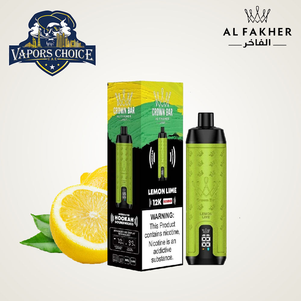 Al Fakher Crown Bar Sound (5mg) 12000 Puffs DLT Shisha Disposable Vape Lemon Lime UAE Ajman 