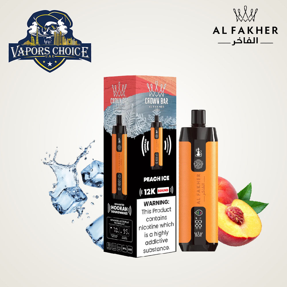 Al Fakher Crown Bar Sound (5mg) 12000 Puffs DLT Shisha Disposable Vape Peach Ice UAE Dubai 