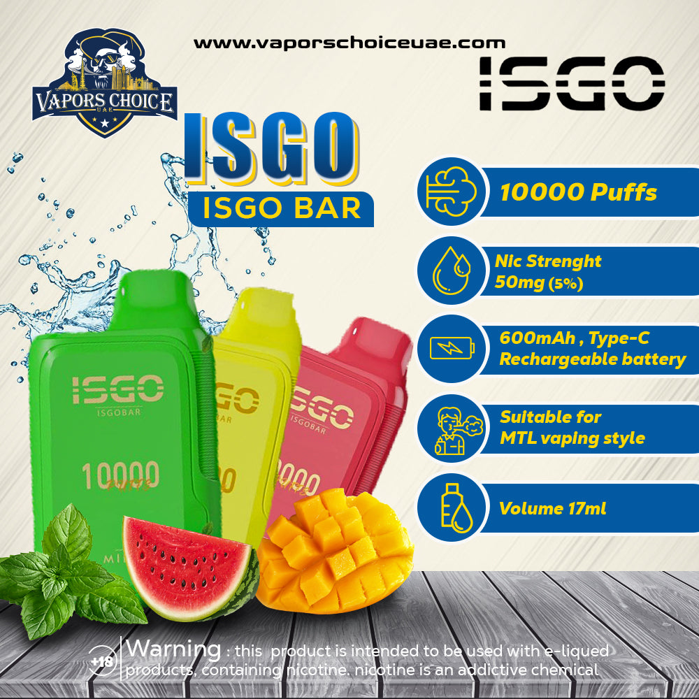 ISGO BAR 10,000 PUFFS 50mg ISGO DISPOSABLE VAPE Abu Dhabi Sharjah