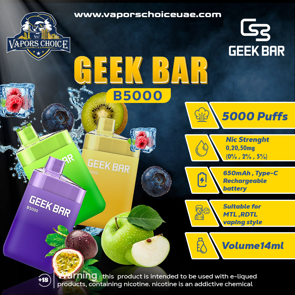 GEEK BAR B5000 (0, 20 & 50mg) RECHARGEABLE DISPOSABLE 5000 PUFFS DUBAI ABU DHABI UAE